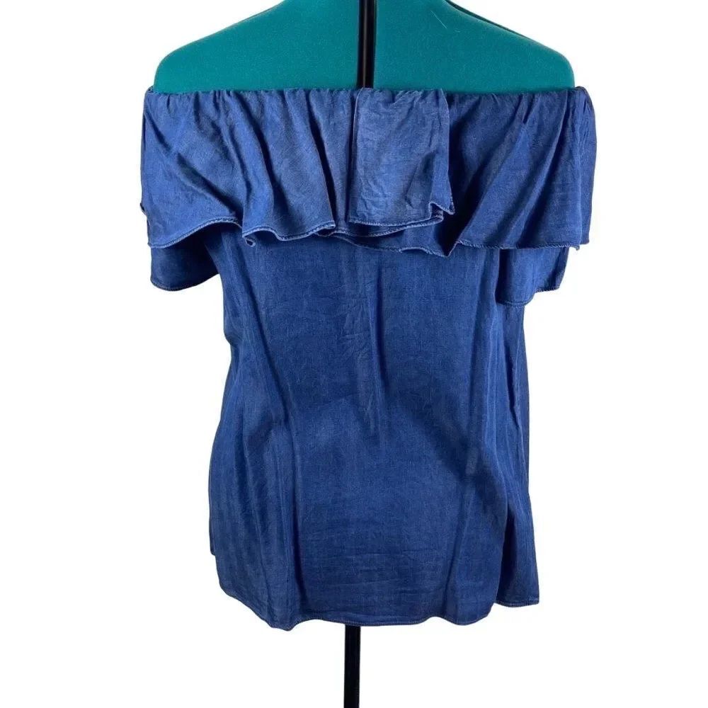 Halston Chambray Off the Shoulder Blouse- size m